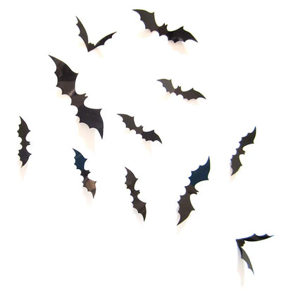 3D Black Bat Wall Stickers for Halloween Decoration – 12/24/48pcs Set