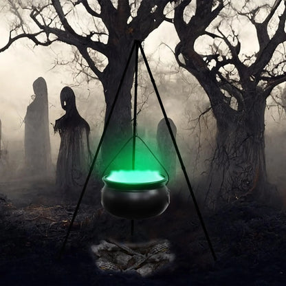 Large Witch Cauldron with LED String Lights on Tripod