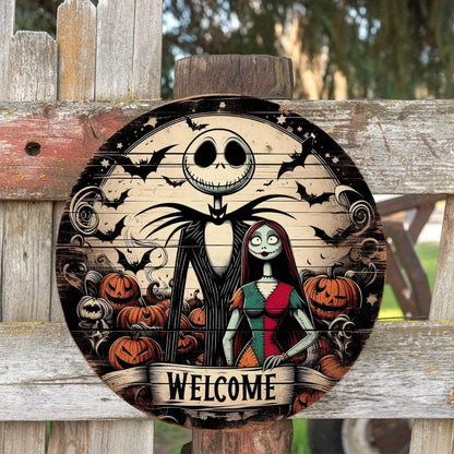 Round Metal Halloween Wreath Sign