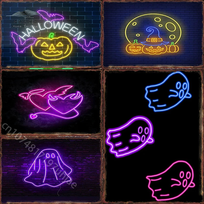 Halloween Neon Rectangle Metal Sign