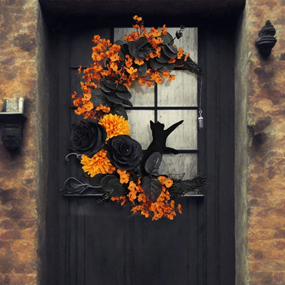 Moon-Shaped Halloween Wreath