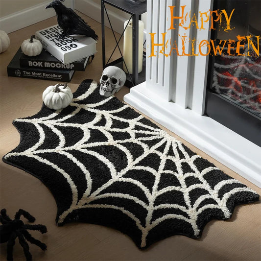 Black Spider Web Halloween Rug Bath Mat