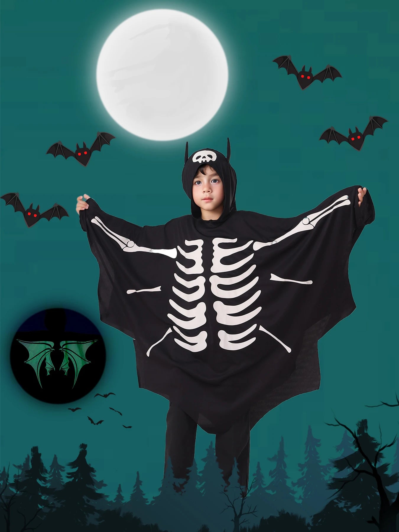 Glow In The Dark Kids Ghostly Bat Cape